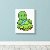 Schildpad met Shell & Cleaning rag Canvas Afdruk (Insitu (Houten vloer))