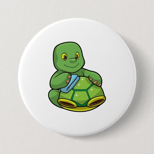 Schildpad met Shell & Cleaning rag Ronde Button 7,6 Cm (Voorkant)