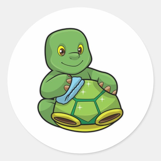 Schildpad met Shell & Cleaning rag Ronde Sticker (Voorkant)