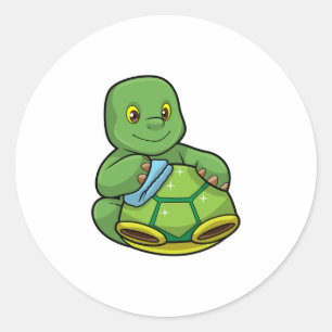 Schildpad met Shell & Cleaning rag Ronde Sticker