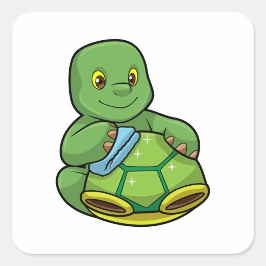 Schildpad met Shell & Cleaning rag Vierkante Sticker (Voorkant)