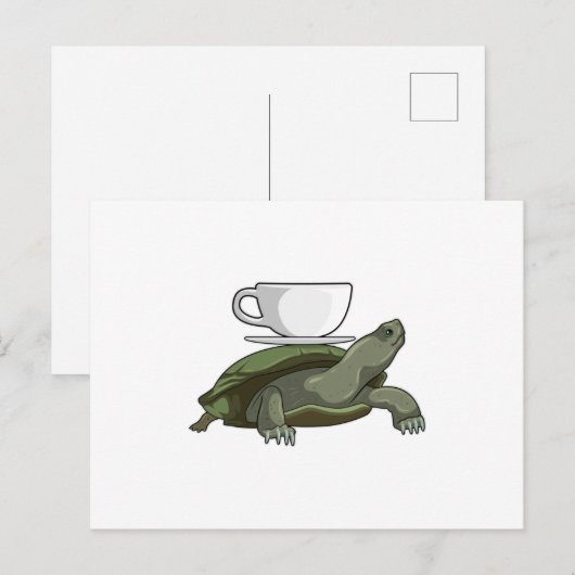 Schildpad met Teacup Briefkaart (Voorkant / Achterkant)