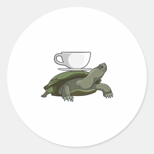 Schildpad met Teacup Ronde Sticker (Voorkant)