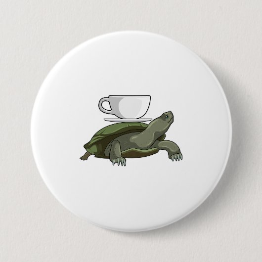 Schildpad met Theekopje Ronde Button 7,6 Cm (Voorkant)