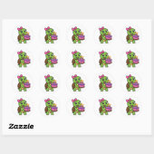 Schildpad met verjaardagstaart ronde sticker (Vel)
