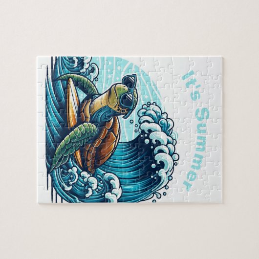 Schildpad met zonnebril Surfing Puzzel Legpuzzel (Horizontaal)