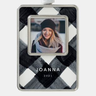 Schildpad met zwarte en witte buffels en foto-ch verzilverd omlijst ornament