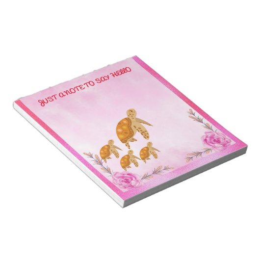 Schildpad Moederliefde Roze Accent Roos Notitieblok (Schuin)