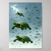 Schildpad muurkunst, Gelukkige schildpad in de reg Poster (Voorkant)