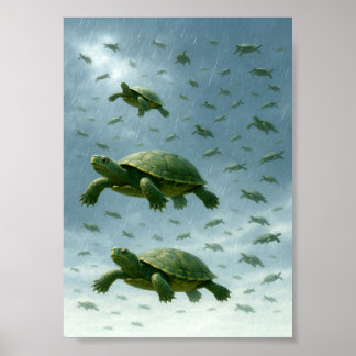 Schildpad muurkunst, Gelukkige schildpad in de reg Poster