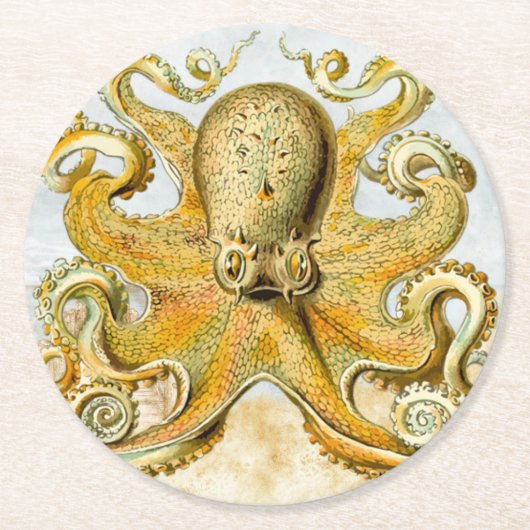 Schildpad Nautical Octopus Kraken Squid Ronde Kartonnen Onderzetter (Voorkant)