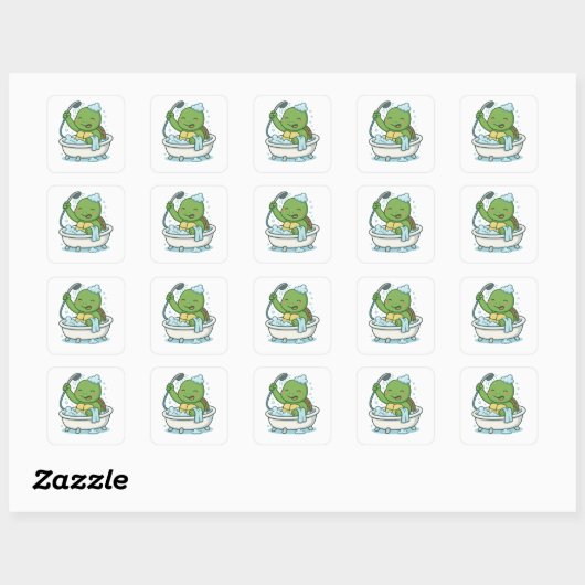 Schildpad neemt een bad vierkante sticker (Vel)