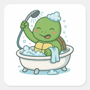 Schildpad neemt een bad  vierkante sticker