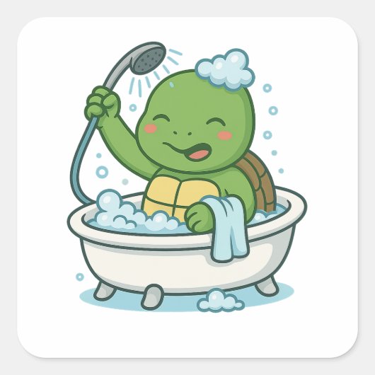 Schildpad neemt een bad  vierkante sticker (Voorkant)
