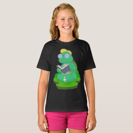 Schildpad Nerd Boek Bril T-shirt (Voorkant volledig)