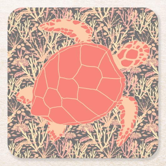 Schildpad Ocean Reef Koraal en grijs Kartonnen Onderzetters (Voorkant)