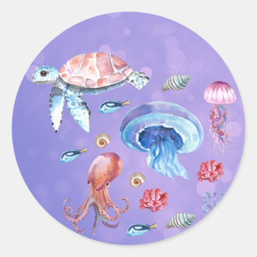 schildpad Octopus Jellyfish Swimming Ronde Sticker (Voorkant)
