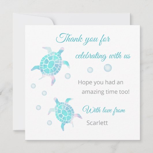 Schildpad Onder De Zee Aangepaste Dank Je Wel Bedankkaart (Voorkant)