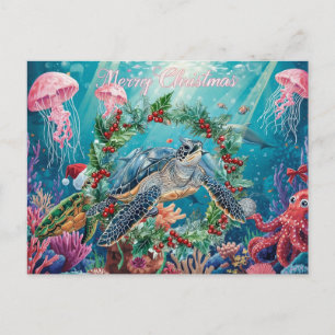 Schildpad Onder de Zee Kerstfeest Feestdagenkaart