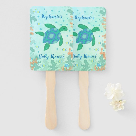 Schildpad onder het Baby shower Zee Handwaaier (Voorkant en achterkant)