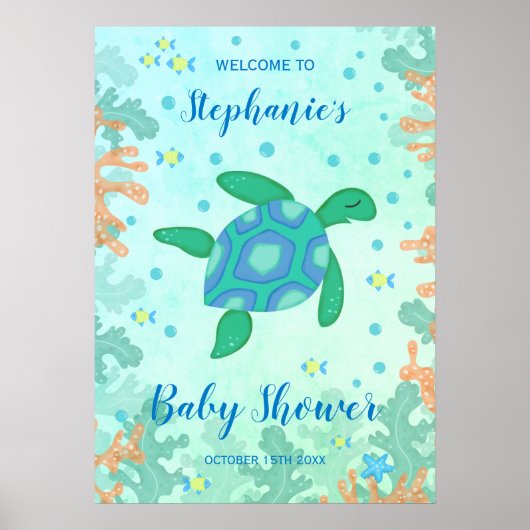 Schildpad onder het Baby shower Zee Poster (Voorkant)