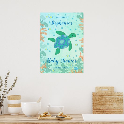 Schildpad onder het Baby shower Zee Poster (Keuken)