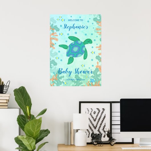 Schildpad onder het Baby shower Zee Poster (Thuiskantoor)