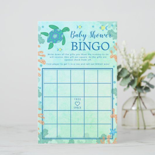 Schildpad onder het Zee Baby shower Bingo Game (Staand voorkant)