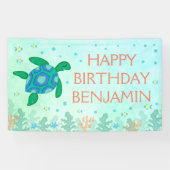 Schildpad onder het Zee Happy Birthday Spandoek (Horizontaal)