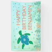 Schildpad onder het Zee Happy Birthday Spandoek (Verticaal)