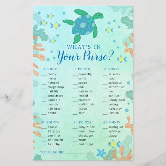 Schildpad onder het Zee Purse Baby shower Game (Voorkant)