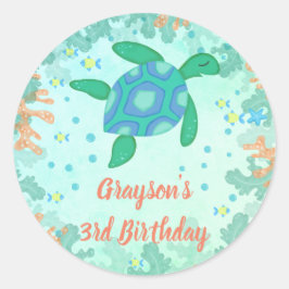 Schildpad onder het Zee Verjaardag Ronde Sticker