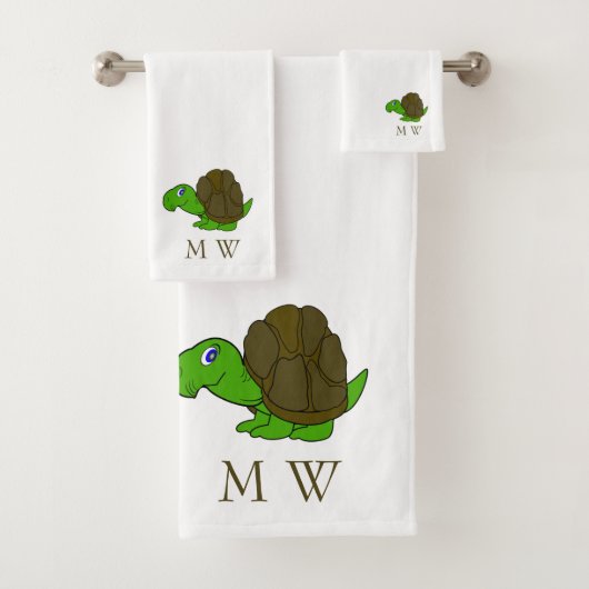 Schildpad ontwerp met monogram bad handdoek (Insitu)