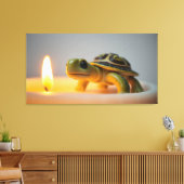 Schildpad op een brandende kaars canvas afdruk (Insitu (Woonkamer))