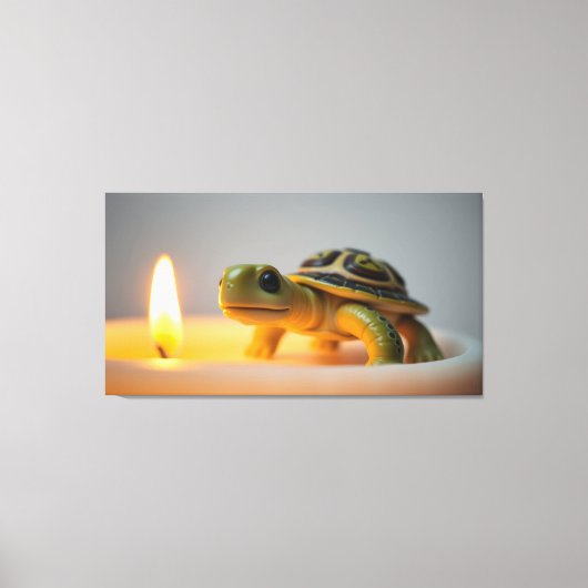 Schildpad op een brandende kaars canvas afdruk (Voorkant)