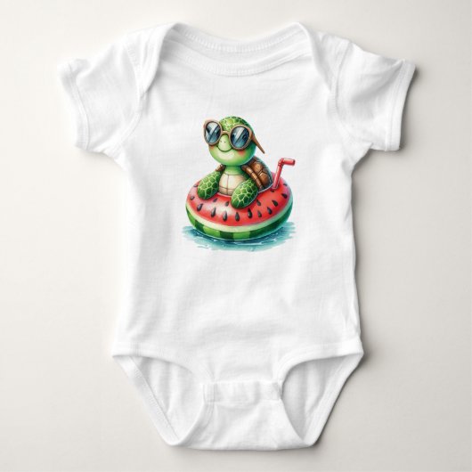 Schildpad Op Een Drijvende Watermeloen Romper (Voorkant)