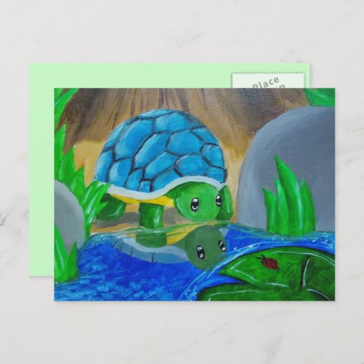 Schildpad op het briefkaart van de vijver (Voorkant / Achterkant)