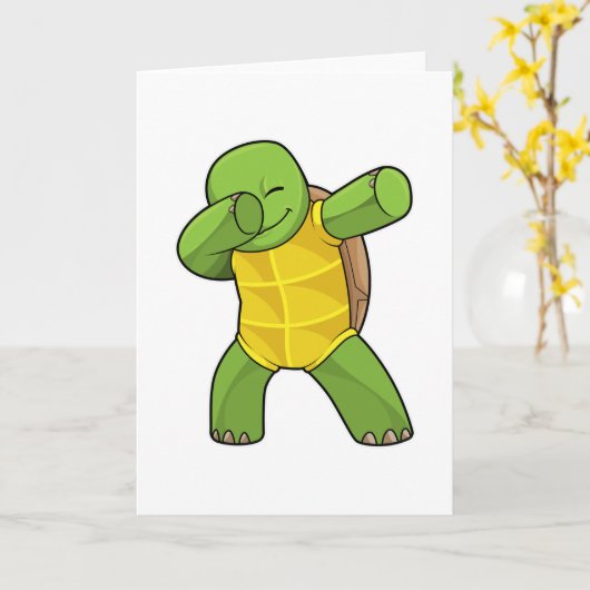Schildpad op Hip Hop Dance Dab Kaart (Gele Bloem)
