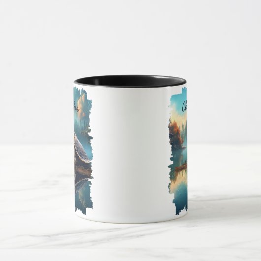 Schildpad op Log Lake-weerkaatsing Mok (Midden)