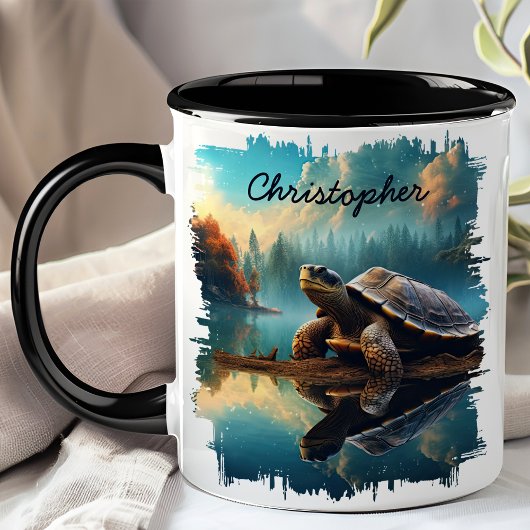 Schildpad op Logmeer-weerkaatsing Mok