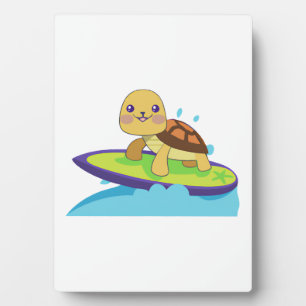 Schildpad op surfplank fotoplaat