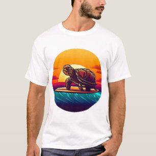 Schildpad op Surfplank Zonsondergang T-shirt