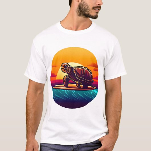 Schildpad op Surfplank Zonsondergang T-shirt (Voorkant)