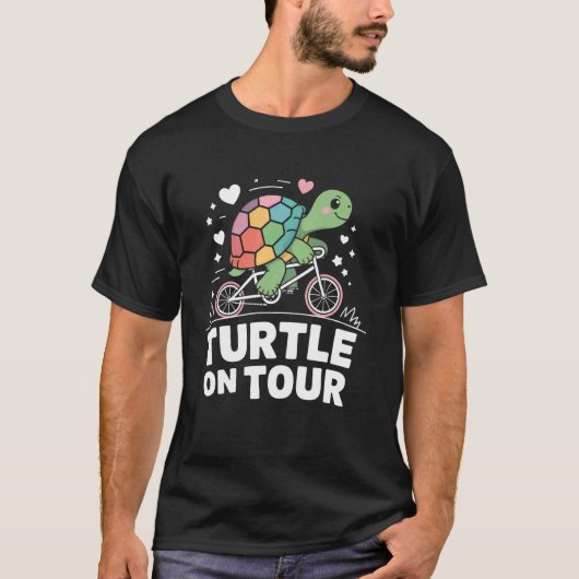 Schildpad op tour grappige fietsende schildpad t-shirt (Voorkant)