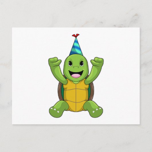Schildpad op verjaardag met feesthoed briefkaart (Voorkant)