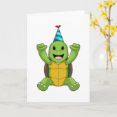 Schildpad op verjaardag met feesthoed kaart (Gele Bloem)