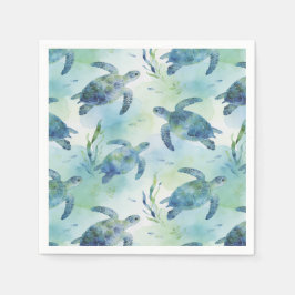 Schildpad Papieren Servetten, Watercolor Zeeschild Servet