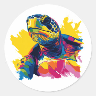 Schildpad Portret Illustratie Aquarel Schilderij Ronde Sticker