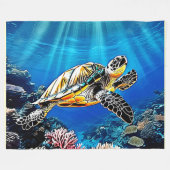 Schildpad Reef Glow Design Fleece Deken (Voorkant (Horizontaal))