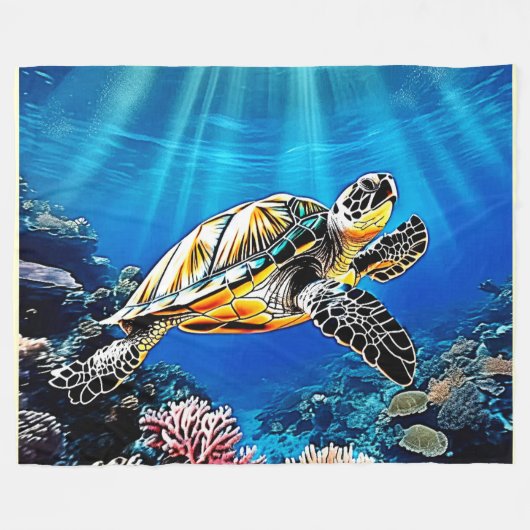 Schildpad Reef Glow Design Fleece Deken (Voorkant (Horizontaal))